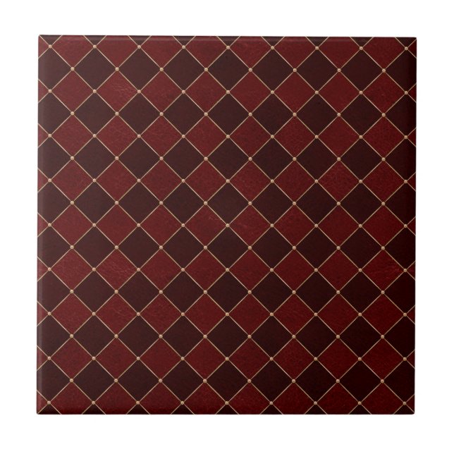 Burgundy Harlequin Rhombuses Effect Geometric Tile (Front)