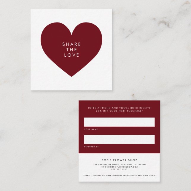 Burgundy Heart Minimalist Share the Love Referral Card (Front/Back)