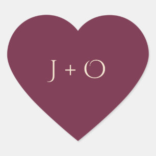 Burgundy Heart Sticker with J+O Initials