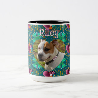 Burgundy heart with flowers and golden rays Two-Tone coffee mug