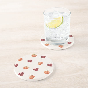 Burgundy Hearts Pumpkins Coaster