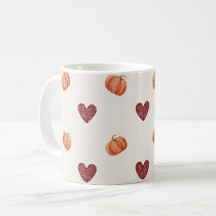 Burgundy Hearts Pumpkins Coffee Mug