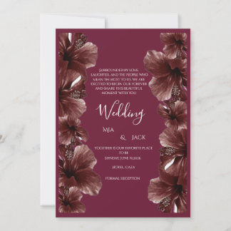 Burgundy Hibiscus Elegant Wedding Invitation