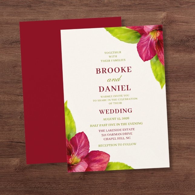 Burgundy Hibiscus Lime Leaf Wedding Invitation (Creator Uploaded)
