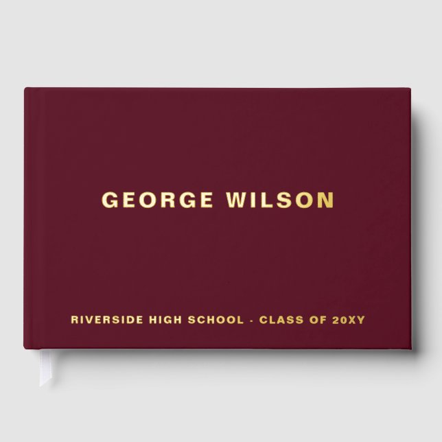 Burgundy High School Grad Party Graduation  Guest Book (Front)