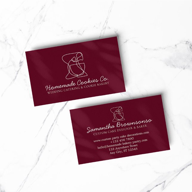 Burgundy Homemade Food Bakery Cooker Business Card (BAKERY PASTRY CHEF COOK CAKE event planner business)