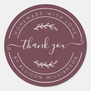 Burgundy Homemade Thank You Label
