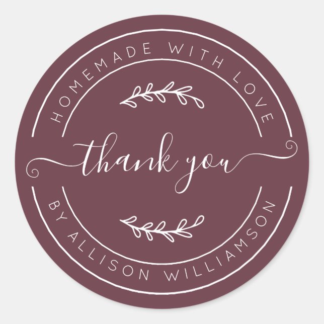 Burgundy Homemade Thank You Label (Front)