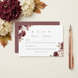 Burgundy Hydrangea Floral Wedding RSVP Card
