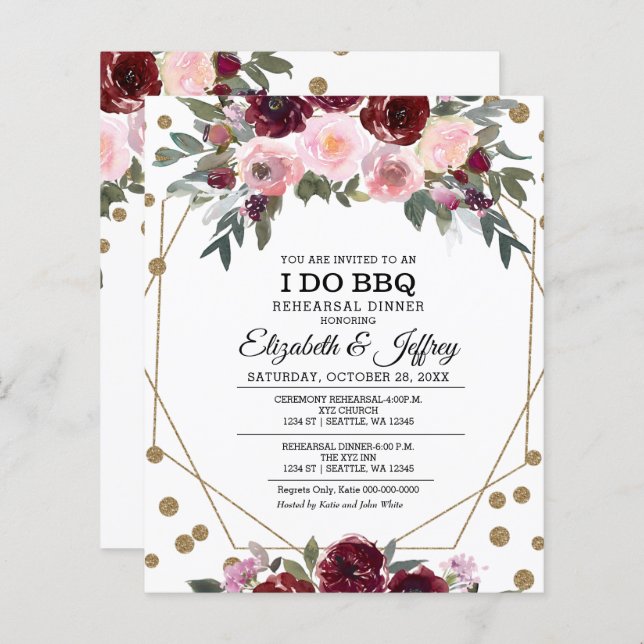 Burgundy I Do BBQ Rehearsal Dinner Invitation (Front/Back)