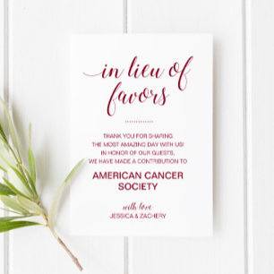 Burgundy In Lieu Of Favour Charity Donation Weddin Place Card