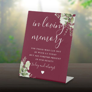 Burgundy In Loving Memory Greenery Wedding Pedestal Sign