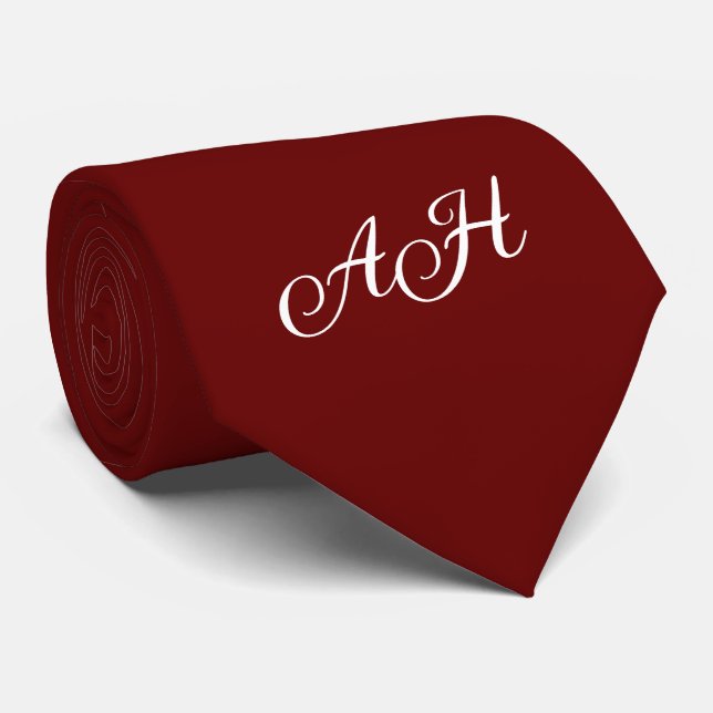 Burgundy Initial Groomsmen Monogram Monogrammed  Tie (Rolled)