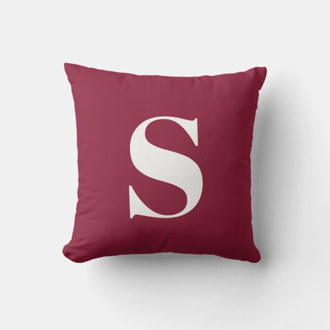 Burgundy Initial Monogrammed Outdoor Pillow (Front)