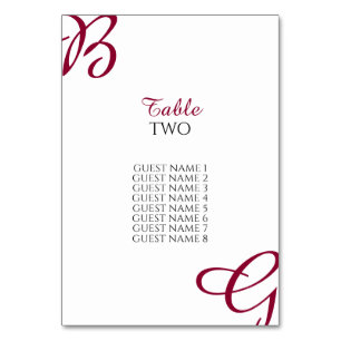 Burgundy Initials Autumn Fall Wedding Guest Names Table Number