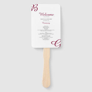 Burgundy Initials Autumn Fall Wedding Program  Hand Fan