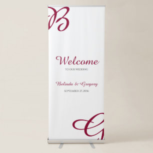 Burgundy Initials Autumn Fall Wedding Welcome Retractable Banner