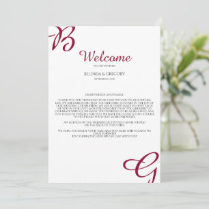 Burgundy Initials Fall Wedding Welcome Itinerary Programme