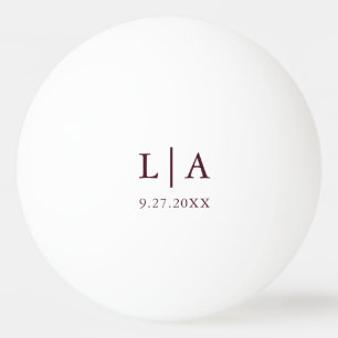 Burgundy Initials Wedding Personalised Ping Pong Ball