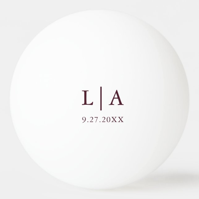 Burgundy Initials Wedding Personalised Ping Pong Ball (Front)