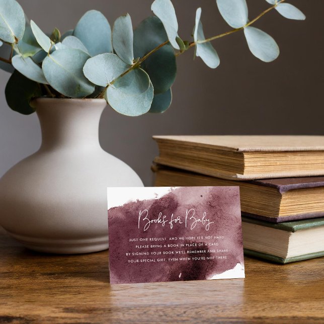 Burgundy Ink Wash Baby Shower Book Request Enclosure Card (Creator Uploaded)