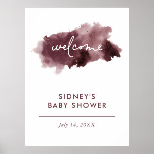 Burgundy Ink Wash Baby Shower Welcome Sign