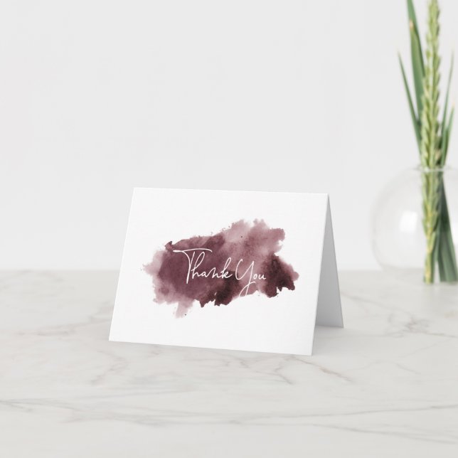 Burgundy Ink Wash Thank You Note Card (Front)