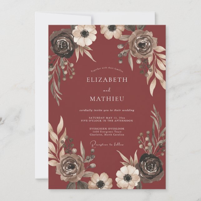 Burgundy Intimate Harvest Wedding Invitation (Front)