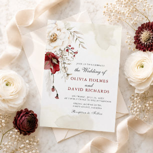 Burgundy Ivory Botanical Wedding Invitation