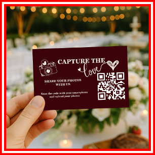 Burgundy & Ivory Capture The Love QR Code Wedding Enclosure Card