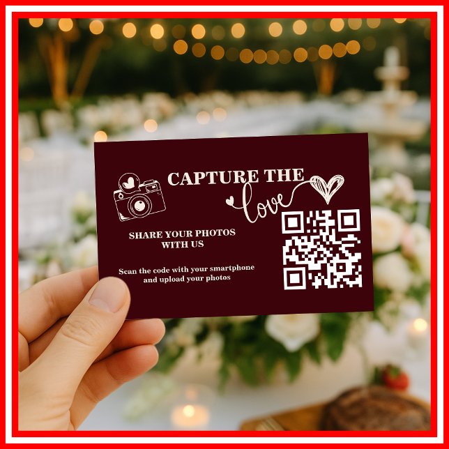 Burgundy & Ivory Capture The Love QR Code Wedding Enclosure Card (Creator Uploaded)