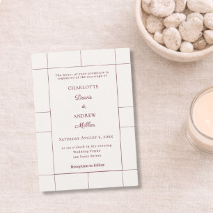 Burgundy ivory checked modern Wedding  Invitation