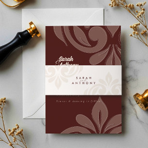 Burgundy Ivory Classic Elegant Script Wedding Invitation Belly Band