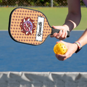 Burgundy-Ivory Clover Ribbon by Kenneth Yoncich Pickleball Paddle