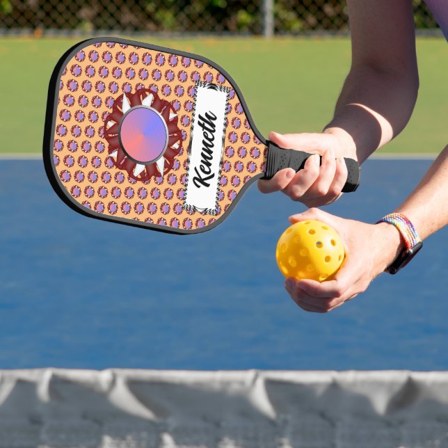 Burgundy-Ivory Disc Ribbon by Kenneth Yoncich Pickleball Paddle (Insitu)