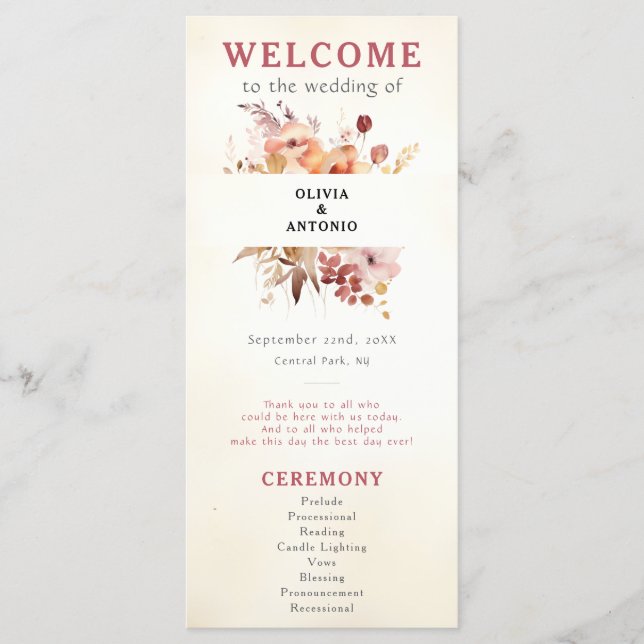 Burgundy & Ivory Elegant Floral Programme (Front)