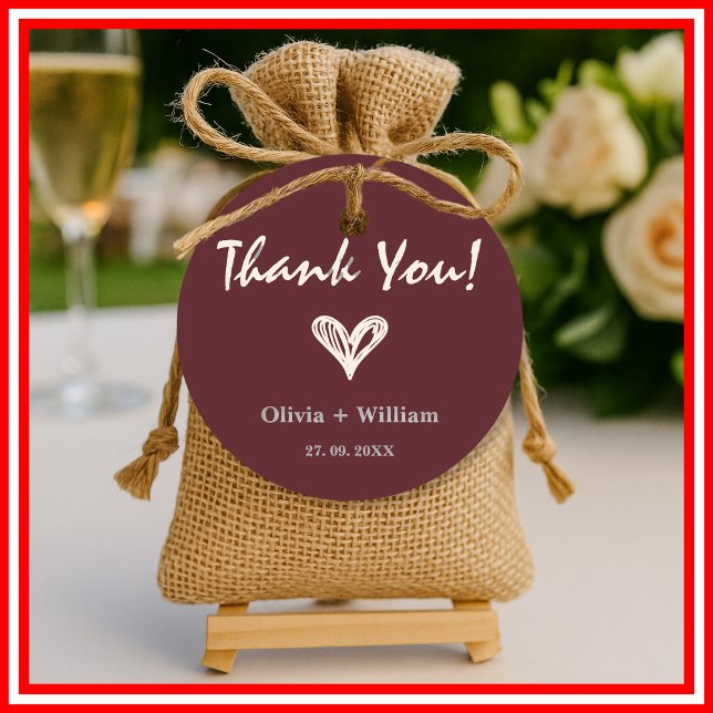 Burgundy & Ivory Elegant Wedding Thank You Classic Round Sticker (Creator Uploaded)