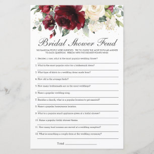 Burgundy Ivory Floral Bridal Shower Feud Game