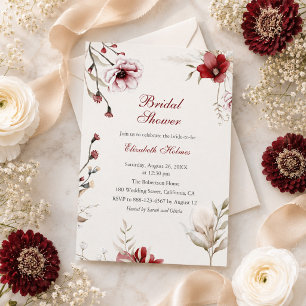 Burgundy Ivory Floral Bridal Shower Invitation
