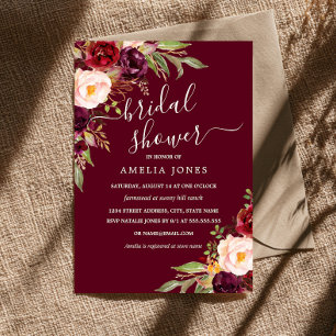 Burgundy Ivory Floral Bridal Shower Invitation