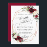 Burgundy Ivory Floral Greenery Birthday Geometric  Invitation<br><div class="desc">This chic birthday invitation features a rose gold glitter geometric frame adorned by beautiful watercolor burgundy, ivory floral and green foliage arrangements, as well as "the birthday of" heading in a pretty hand calligraphy style. Personalise it with your details easily and quickly, simply press the customise it button to further...</div>