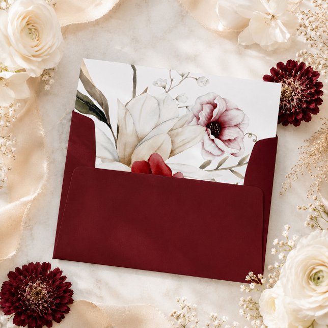 Burgundy Ivory Floral Wedding Envelope (Burgundy Ivory Floral Wedding Envelope)