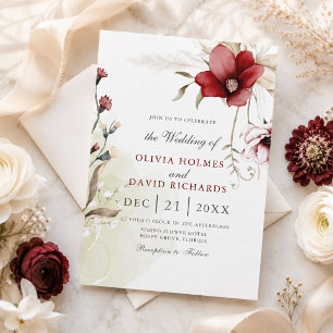 Burgundy Ivory Floral Wedding Invitation