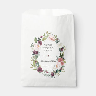 Burgundy Ivory Floral Wedding THANK YOU Favour Bags