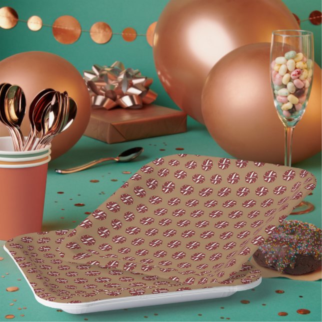 Burgundy-Ivory Flower Ribbon by Kenneth Yoncich Paper Plate (Multi)