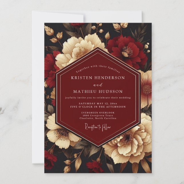 Burgundy Ivory Luminous Wedding Invitation (Front)