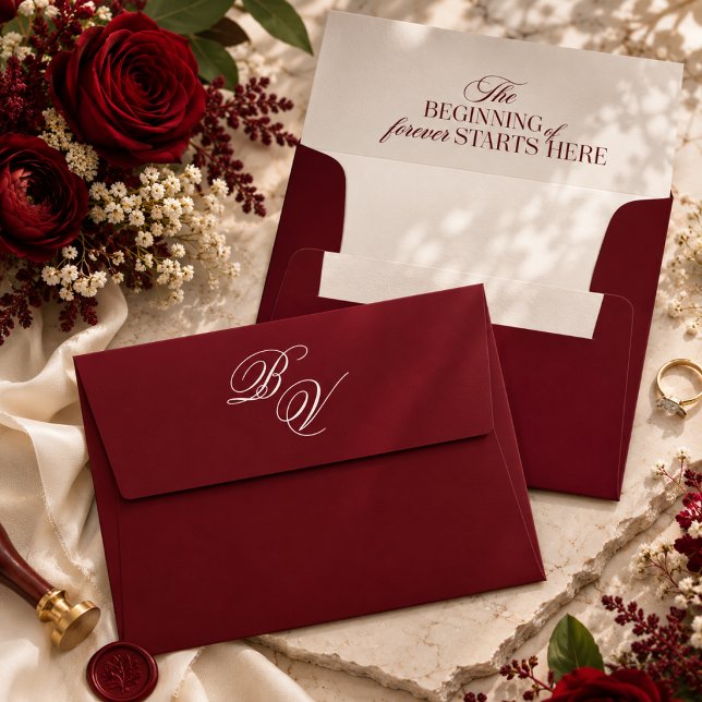 Burgundy Ivory Monogram Wedding Envelope (Creator Uploaded)