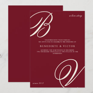 Burgundy Ivory Monogram Wedding Invite