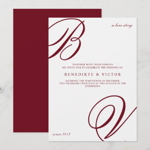 Burgundy Ivory Monogram Wedding Invite