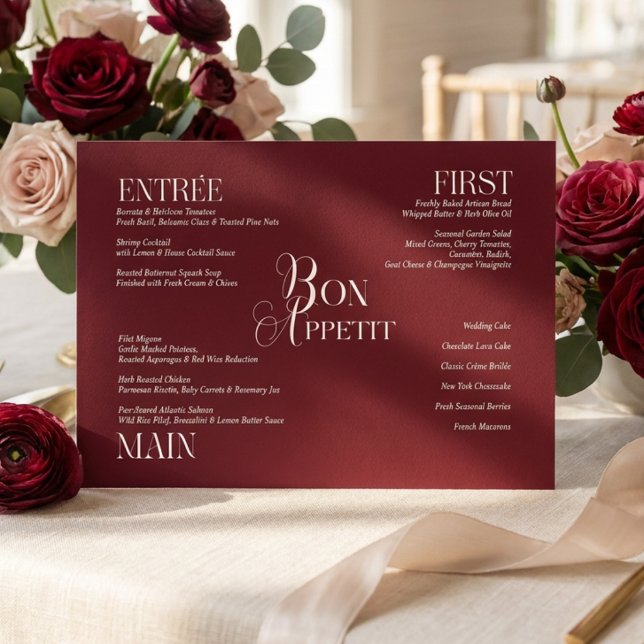 Burgundy Ivory Monogram Wedding Menu (Creator Uploaded)